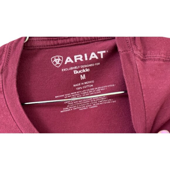 Ariat Mens Burgundy Long Sleeve  T-Shirt - Medium USA Logo Cotton - Picture 5 of 7